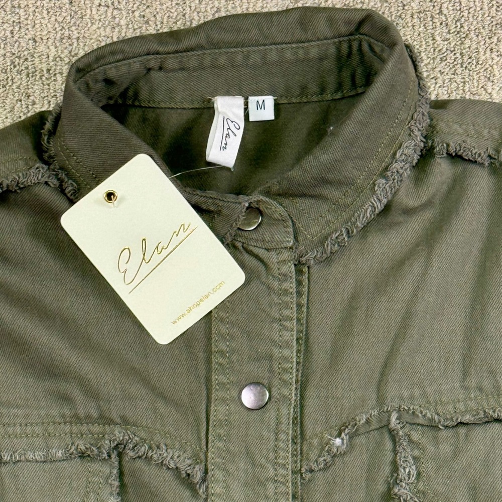 Elan Rock &‎ Roll Green Grey Cotton Shacket Distressed Embroidered Button Up M - Picture 6 of 8
